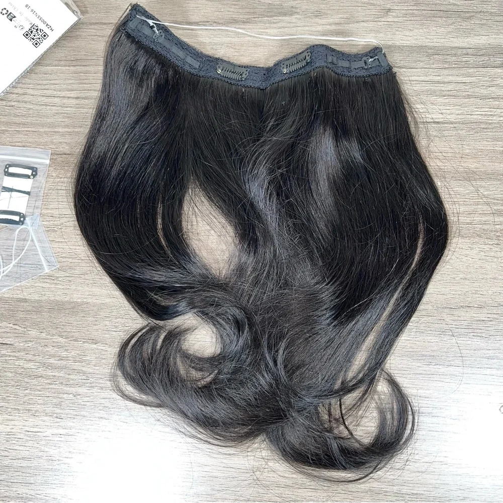 Natural Black Remy Human Hair 16 Inch Halo Hair Extensions